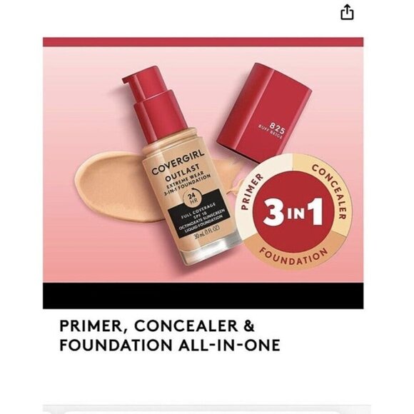 COVERGIRL Outlast Extreme Wear 3 In 1 Foundation 24 Hr SPF 18 872 Warm Tawny - Picture 5 of 7